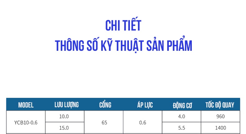 Thông số kỹ thuật bơm bánh răng YCB10/0.6