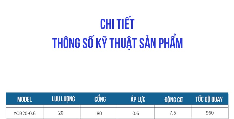 Thông số kỹ thuật bơm bánh răng YCB20/0.6