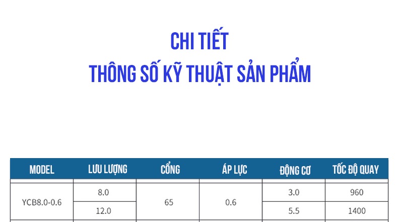 Thông số kỹ thuật bơm bánh răng YCB8/0.6